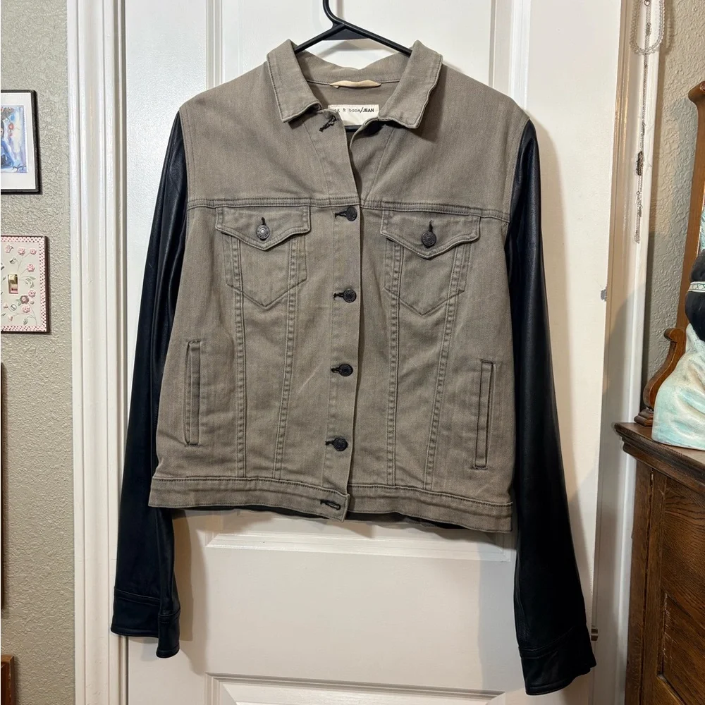 RAG & BONE Iron Denim & Genuine Lamb Leather Sleeve Jacket - Large - Picture 16 of 16